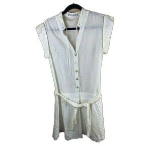 Womens Bill Tornade Dress Size 10 US (42) White Short Sleeve Mandarin Collar V